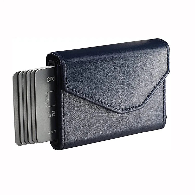 Hot Selling Men's Short PU Leather Automatic Card Three-Fold Multi-Function Anti-theft RFID Card Clip Pop Card Swipe System