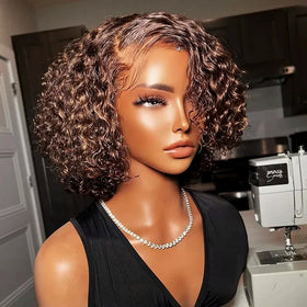 Hot Sale Glueless Short bob Body Wave Wig for Women Raw Vietnam Brazilian Brown Color Short Curly Wig bob Pre Plucked Hair Line