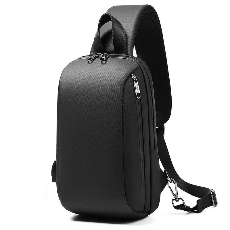 Custom USB Good Quality Oxford Messenger Bag Travel Chest Crossbody Bag Black Men's Chest Bags