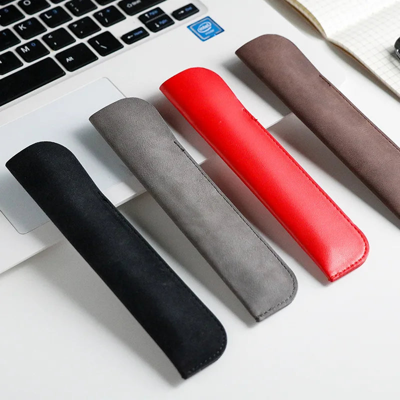 Newest Luxury Gift Pouch Eco Friendly Leather Thick Pu Pen Bag Customized Logo Pencil Case Pen Sleeve