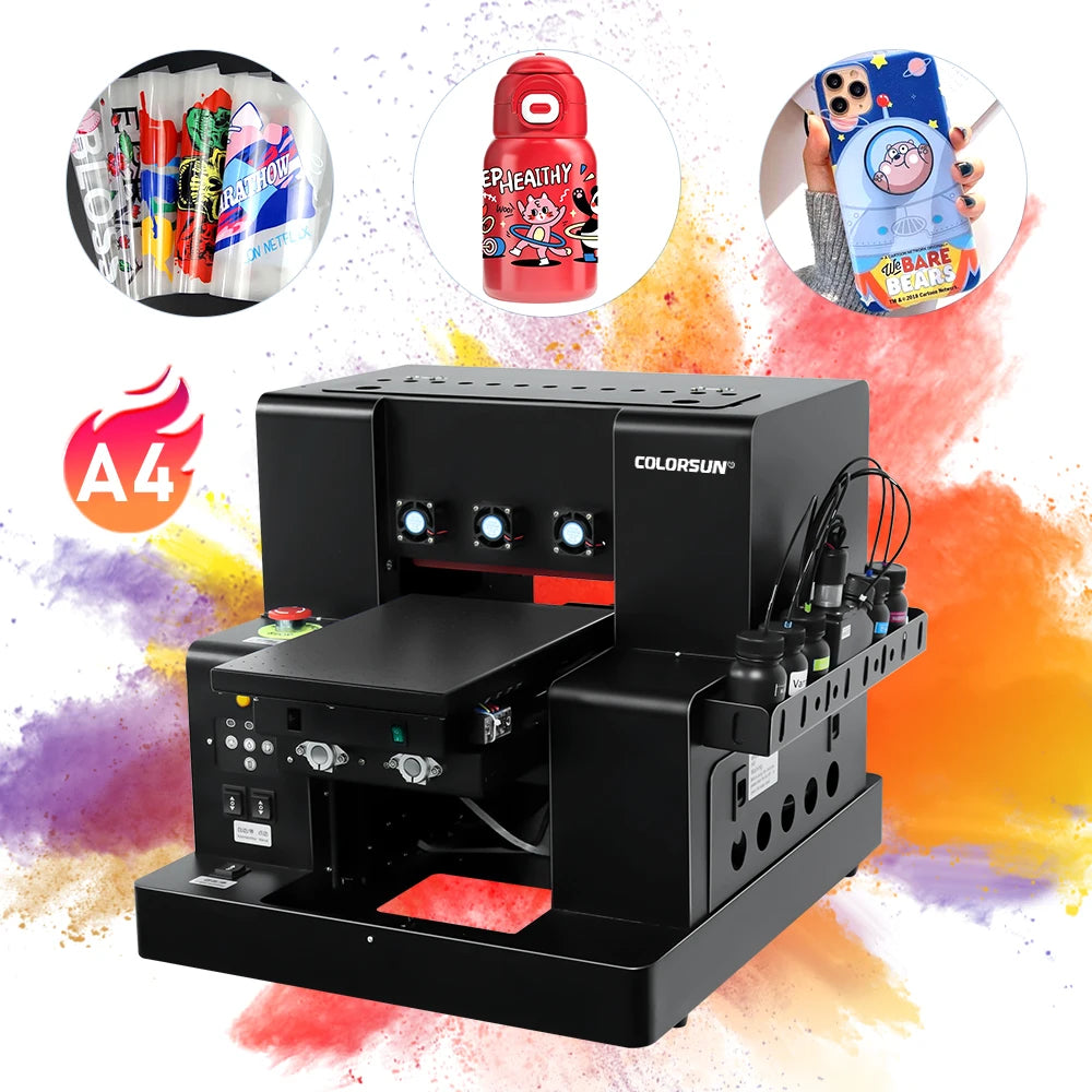Full Automatic A4 Bottle Pen Phone case Uv Flatbed Printer Mini Inkjet Print Head L805 Cylinder Wood Glass UV with Free Software