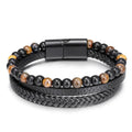 Simple Handmade Leather Natural Tiger Eye Stone Volcanic Stone Bracelet