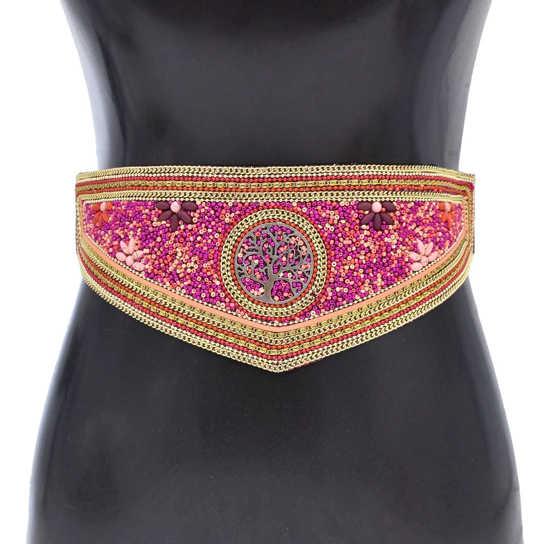 Handmade Bohemian Waist Belt Black Beads Elastic Statement Belly Body Chain Dress Belt Ethnic Jewelry