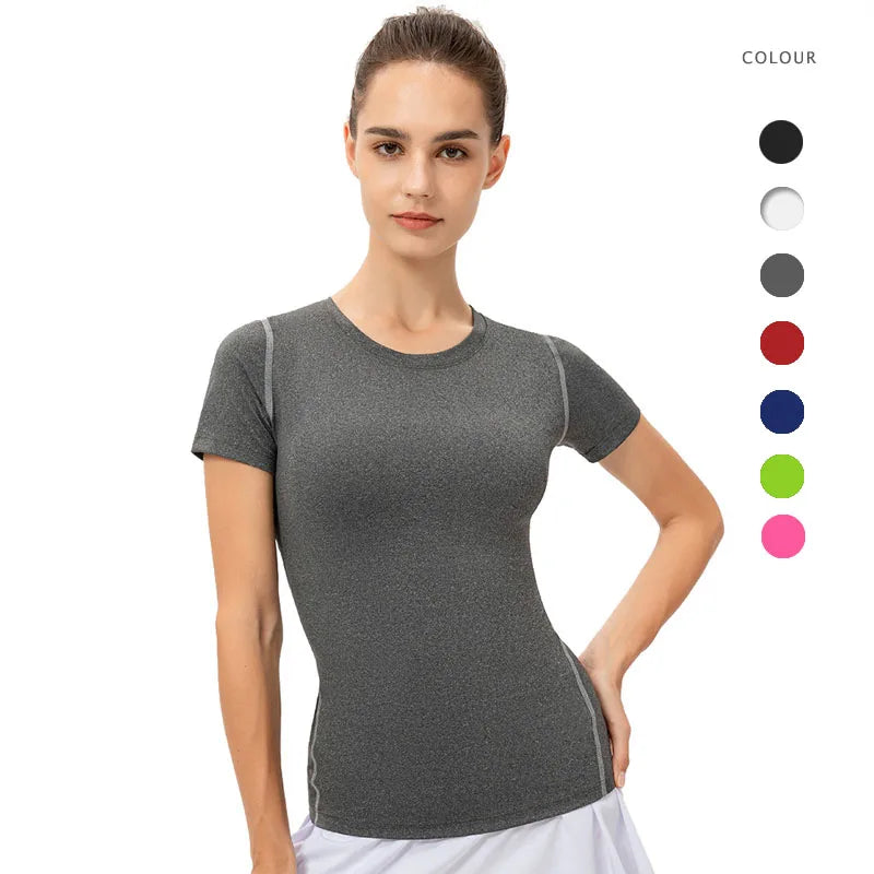 Women Workout Shirt Quick Dry Short Sleeve Sport Compression Tops Moisture Wicking Athletic T-Shirts