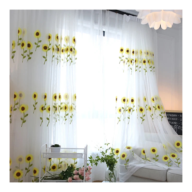 Innermor Customized Sunshine Floral Transparent 3D Tulle Voile Curtains for Bedroom Living Room Kitchen Windows