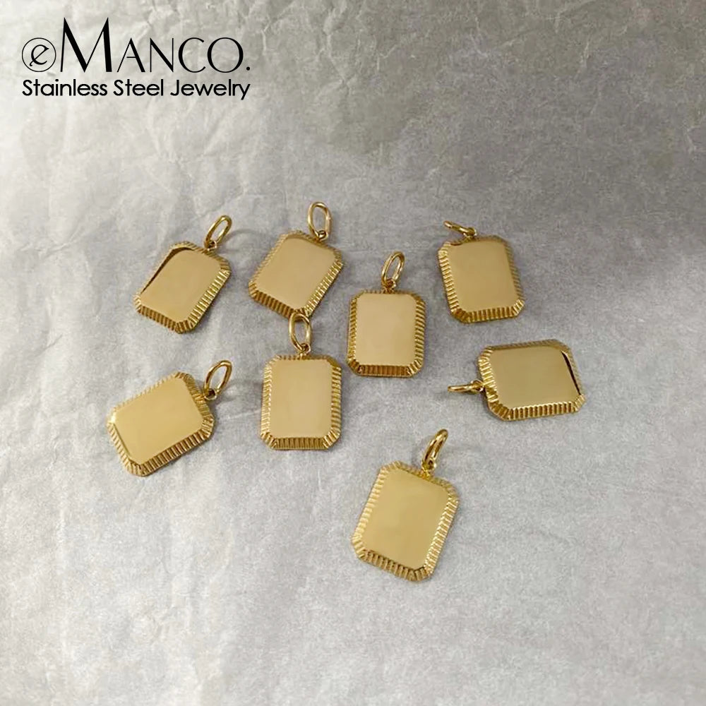 EManco square Cards Charm Pendant Man DIY Necklace&Pendants Stainless Steel Fashion Keychain Women Jewelry