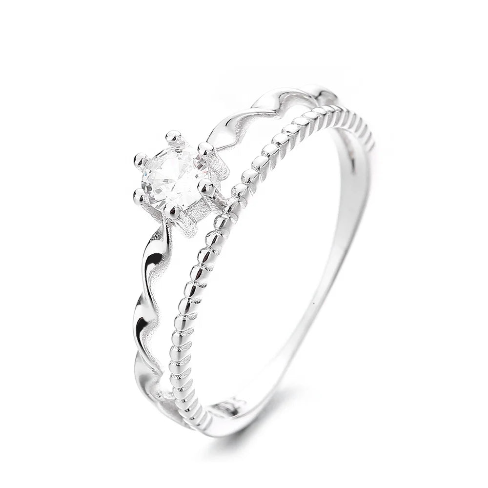 925 Sterling Silver Double Band Rings Trendy Special Womens Cubic Zirconia Ring