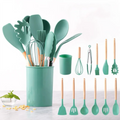 Grip Dishwasher Microwave & Oven Safe Home Kitchen Classical 12 Piece Silicone Cooking Utensils Set with Wood Handle