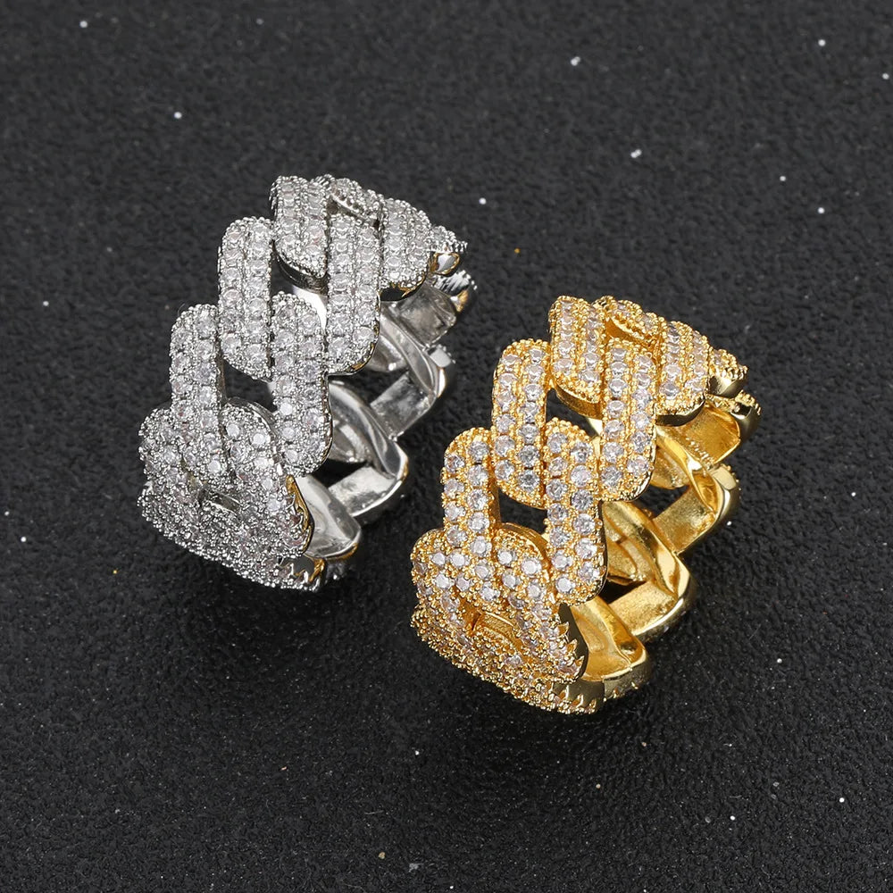 VEROMCA Trendy Hip Hop Men's Gold Plated Diamond Ring Bling Cubic Zircon Iced Copper Ring for Party Gift