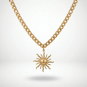 QIAOREN 10857 Waterproof Stainless Steel Trendy Sun Charm Necklace Gold Plated Link Chain Party Statement Jewelry