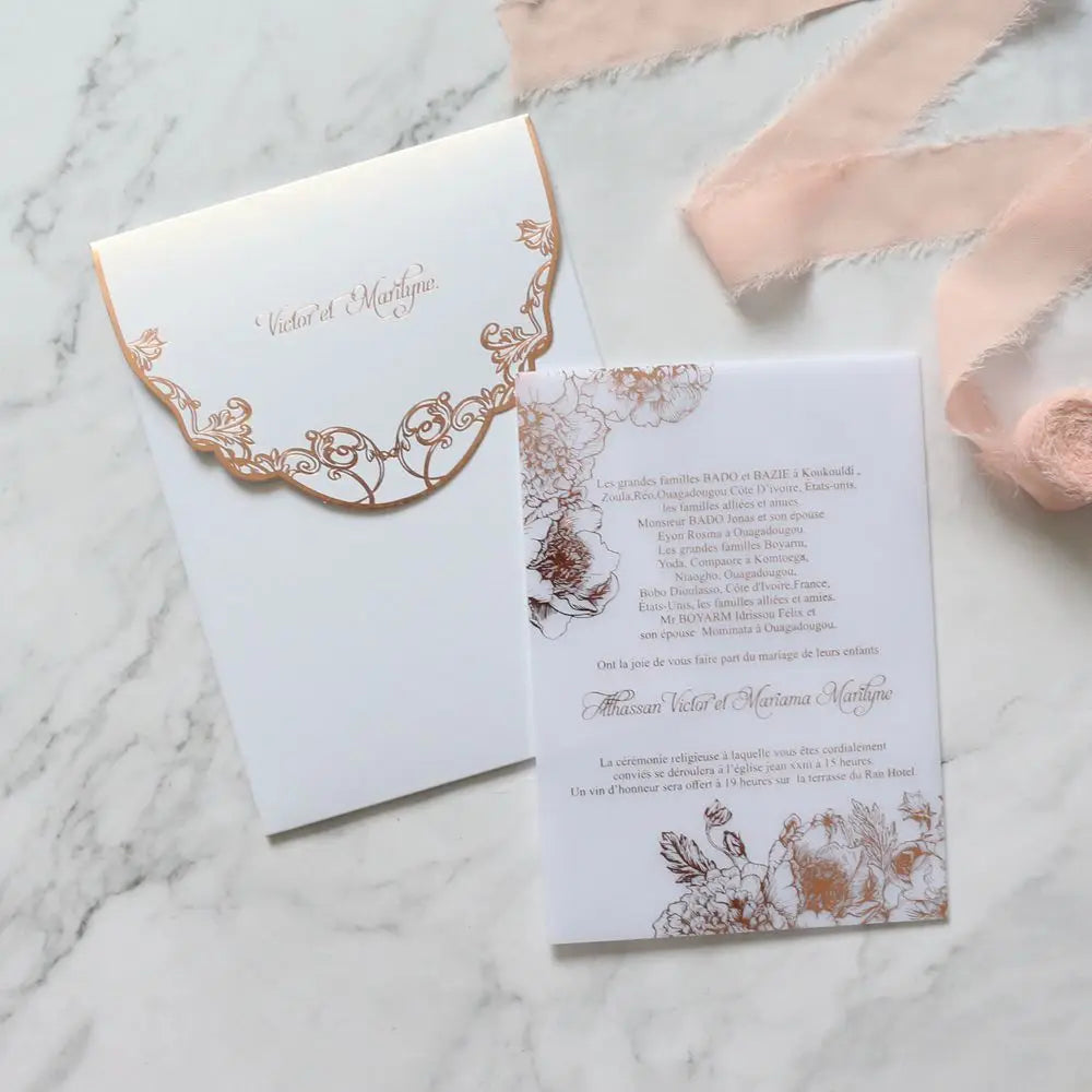 Personalized Luxury Acrylic Wedding Invitations White Acrylic Cards Rose Gold Foil Hot Stamping Premium Paper Music Cross