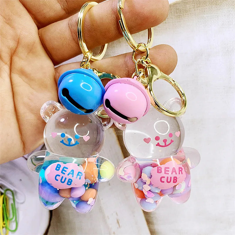 New Liquid Bear Colorful Stone Key Chain Fashion Car Doll Bag Pendant Car Accessories Liquid Oiled Bear Gifts Keychain for Kids