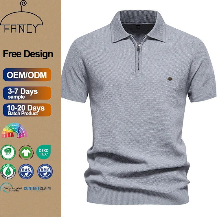 Custom Spring Summer & Winter European Size Short-Sleeved Knitted Lapel Solid Color Simple T-Shirt Men's POLO Shirt