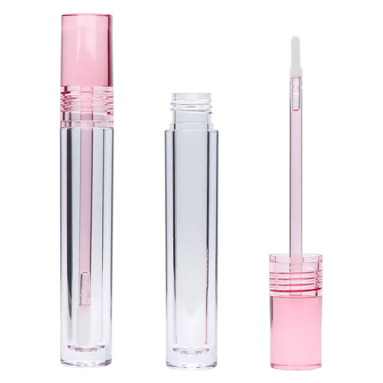 Empty Lip Tint Oil Bottle Liquid Lipstick Packaging Container Silicone Brush 5.5ML PETG Transparent Pink Lip Gloss Wand Tube