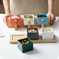 Eco-Friendly Modern Appetizer Sets Table Decorative Bamboo Serving Tray with 3-Piece Color Ceramic Bowl Set for Dessert Snacks