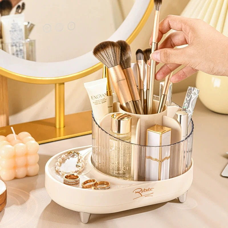 OWNSWING Makeup Brush Holder 360Â°Rotating Makeup Organizer Clear Cosmetic Storage Box for Desktop