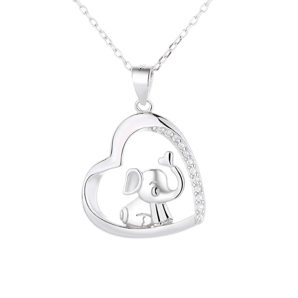 925 Silver Cute Animal Elephant Necklace Animal Pendant Necklace
