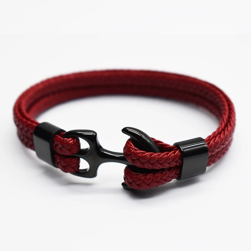 BMZ 2026 Top Layer Genuine Cow Leather Anchor Bracelet DIY-support Anchor Leather Bracelet Men