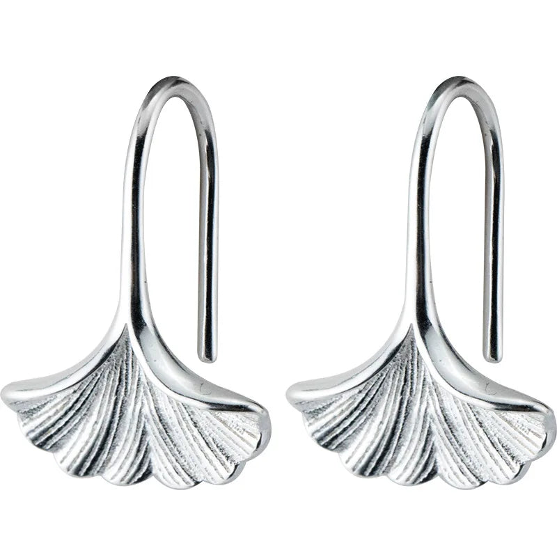 Gingko Leaf Shape Earings Small Ear Stud Earrings 925 Sterling Silver Fine Jewelry for Women