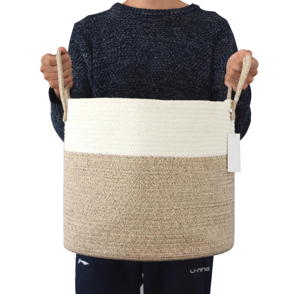 Premium Woven Cotton Rope Basket with Handles Large Basket for Nursery Laundry Towel Diaper Kids Toy Storage