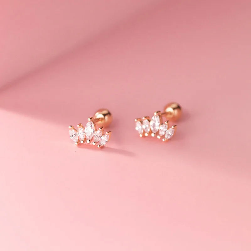 100% Real 925 Sterling Silver Crown CZ Zircon Stud Earrings for Women Christmas Gifts Jewelry Wholesale