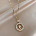 Elegant Winter Luxury Accessory Women's Trendy Sparkling Octagram Star Pendant Necklace Link Chain Long Layering Alloy Jewelry
