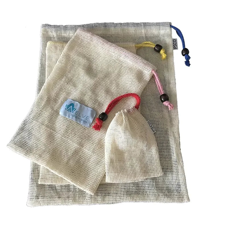 Eco-Friendly Large Medium Small Size Reusable Cotton Mesh Nuts Bags for Packing Snacks