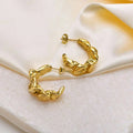 Vintage Style Trendy Gold Plated Stainless Steel Pleated Wave Lava Texture Geometric Hoop Earrings