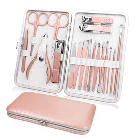 Manicure Pedicure Set Travel Professional Stainless Steel Nail Care Kits With Leather Case
