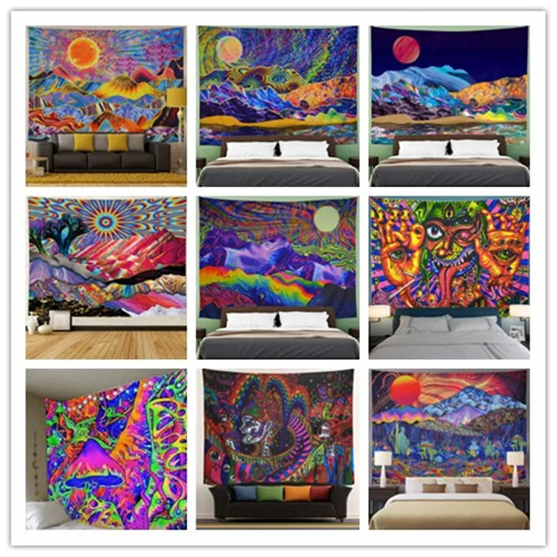 Custom Household Psychedelic Landscape Trippy Wall Hanging Tapestry High Digital Printing Backdrop Printed Wall Tapestry
