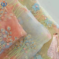 ODM Luxurious Polyester Light Colorful 3D Pink Handmade Flowers Floral Bobbles Embroidered Tulle Mesh Lace Fabric for Party