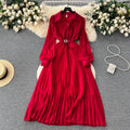 Red Vintage Long Sleeved Shirt Dress With Pleated Waist and Slim Dresses for Women Embroidered Casual Dresses