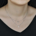 Adjustable Size Zircon Inlaid S925 Sterling Silver Women's Cross Double Chain Necklace with Heart