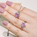 Silver Plated Women Heart Shaped Zircon Necklace Engagement Ring Set Pink Heart Cubic Zirconia Necklace