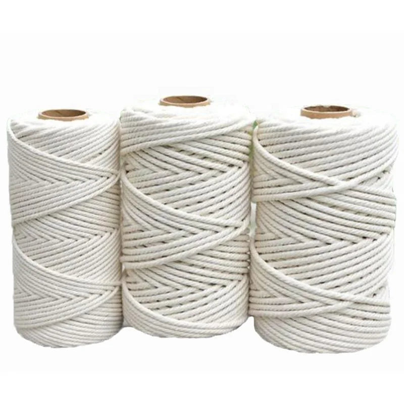 Manufacture Supply Solid Color Braided Round Macrame Cord 100% Natural Cotton Yarn Rope for DIY Crafts