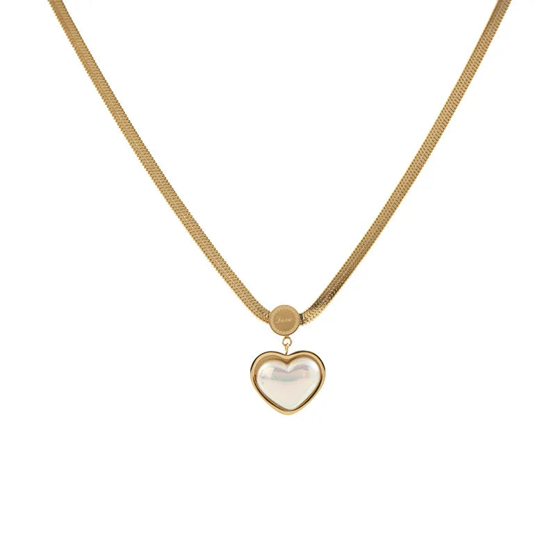Gold Plated Snake Chain Necklaces Jewellery Personality Shell Pearl Heart Pendant Necklace for Gift