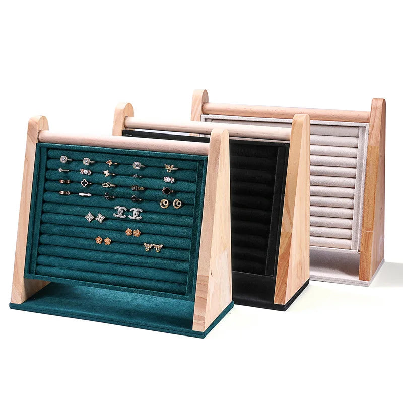 Classics Large Capacity Jewelry Display Rack Multiple Ring Earring Display Stand Solid Wood Display Stand