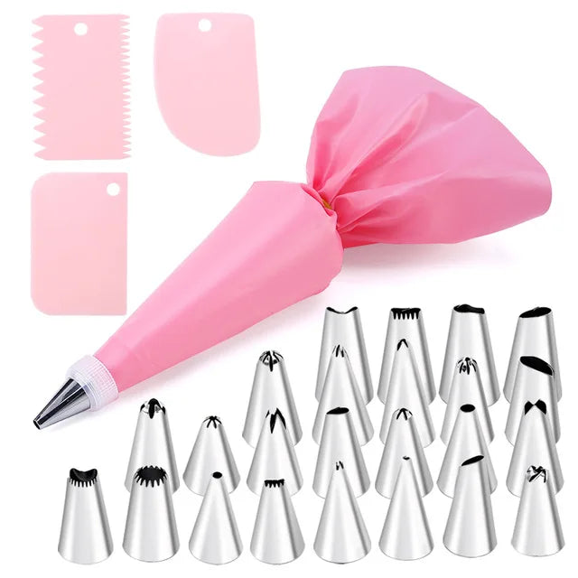 Reusable Stainless Steel Pastry Bags and Tips Set Cake Decorating Supplies Nozzles with Instructions for Baking Baking Tools