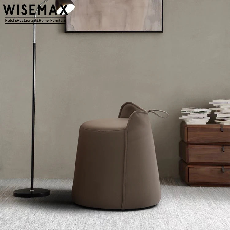 WISEMAX FURNITURE Apartment-Friendly Durable Nordic Luxury Leather Upholstery Round Stool Ottoman Living Room Furniture