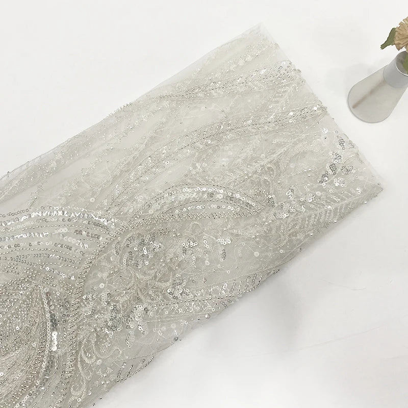 Harvest 100% Polyester Woven Beaded Allover Embroidery Fabric for Wedding Dress and Party Wear Dress