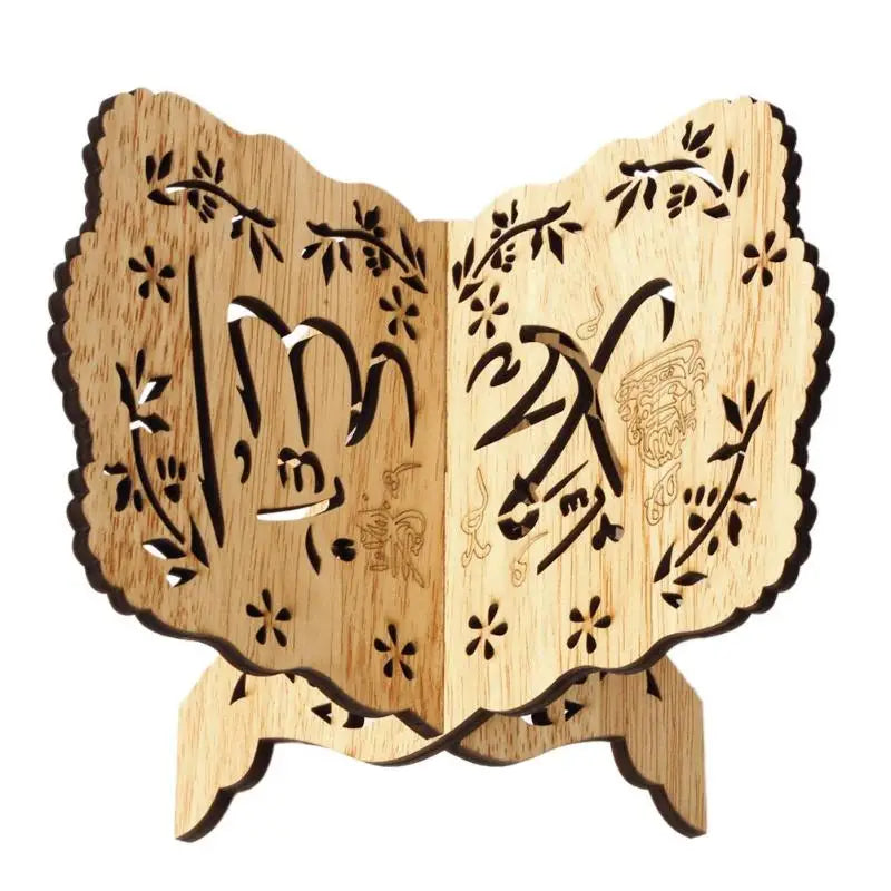 Muslim Eid Mubarak Wooden Bible Display Rack Hollow Shelf Ornament for Home Decoration Table Stand for Islam Thanksgiving Easter