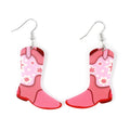 Cheap Pink Stars Green Cactus Blue Snake Cute Printed Boots Exaggerated Unisex Hip Hop Anniversary Acrylic Dangle Earrings