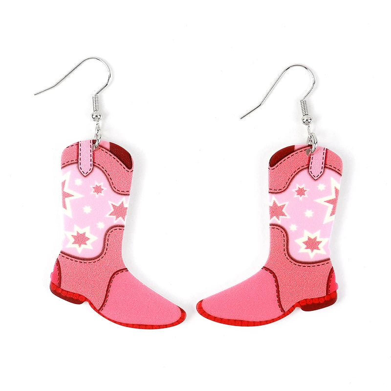 Cheap Pink Stars Green Cactus Blue Snake Cute Printed Boots Exaggerated Unisex Hip Hop Anniversary Acrylic Dangle Earrings