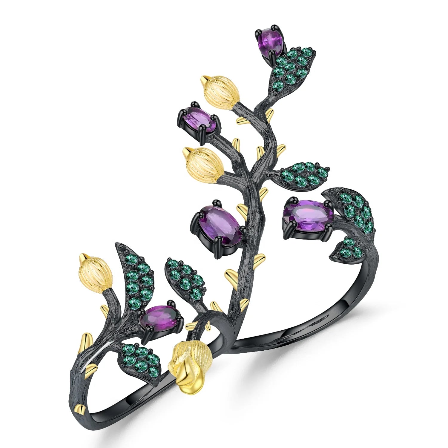 Abiding Custom Ring Adjustable 925 Sterling Silver Tree Double Finger Rings Women Silver Jewelry