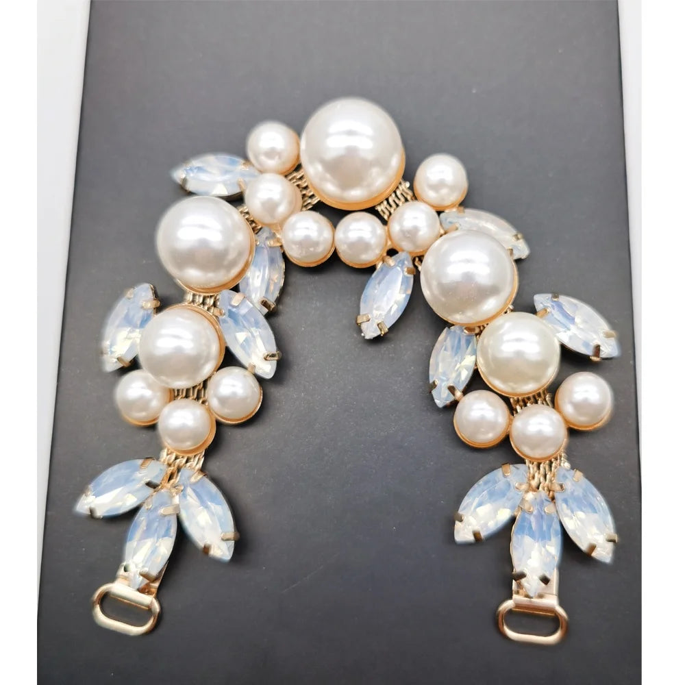 S193 Shiny Rhinestone Metal Shoe Decorations Pearl Chain Ornament for Sandals Slippers MegaBDM