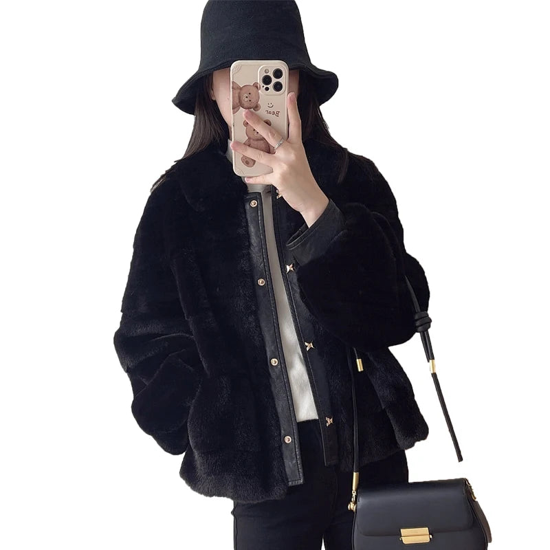 Women's 2021 Winter Eco-Friendly Long Vintage Thickened Warm Fluffy Imitation Mink Tweed Plaid Pattern Poncho Overcoat Faux Fur