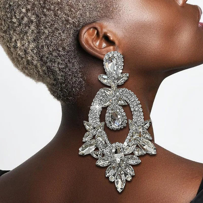Kaimei 2025 Earring Fashion Jewelry New Hot Selling Rhinestone Earrings Luxury Water Drop Pendant Large Statement Earrings Women