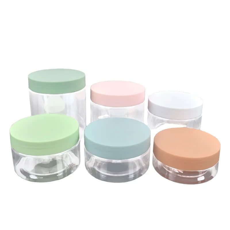 Dia.68 Colorful Lid 50g~250g Empty Plastic Cream Jar Round Clear Face Facial Cream Pot Body Scrub Cosmetic PET Plastic Container