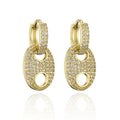 18K Gold Plated Ins Style Earrings Luxury Brass Full Inlaid Zircon Hoop Geometric Vintage Pattern for Party-Women