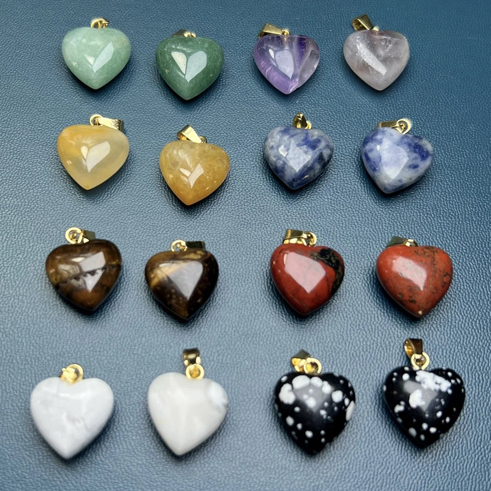 Wholesale Natural Stone Heart Necklace Pendants Stainless Steel Gemstone Love Charms Jewelry Making for Women